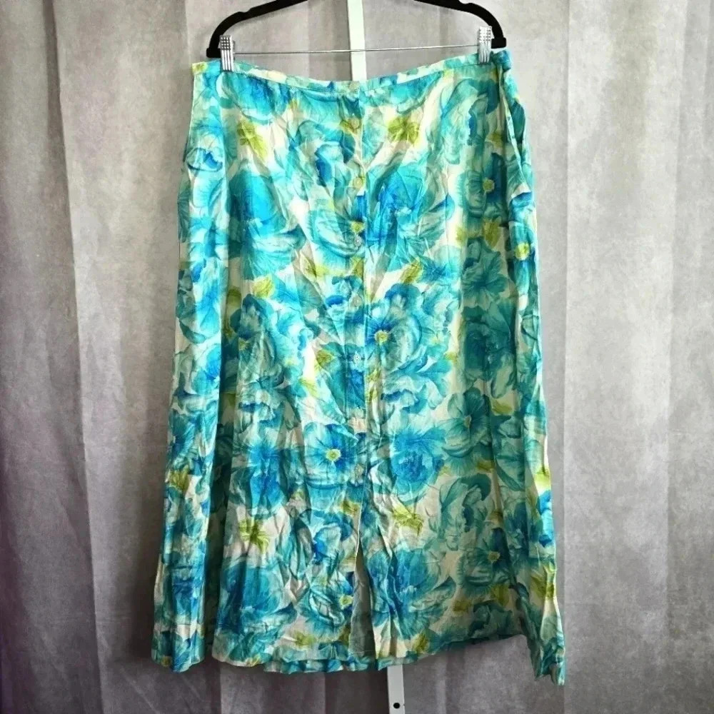 Napa Valley Blue Floral Midi Y2K Vintage Cottagecore‎ Button Skirt Plus 2XL 20W